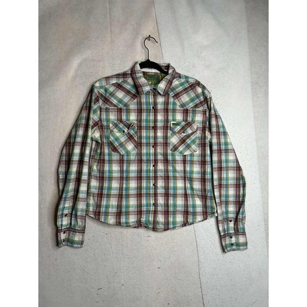 Cowgirl Hardware Womens XL Plaid Western Snap Shirt Brown Green 20022041-BR